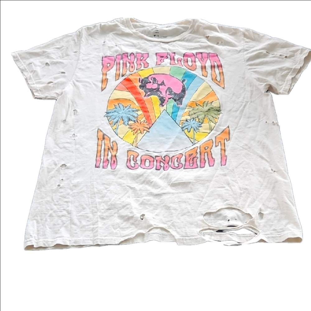 Pink Floyd White Short Sleeve Graphic Tee with Multicolor Band Print